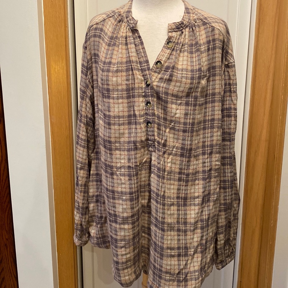 Free People cozy cotton flannel oversized top.